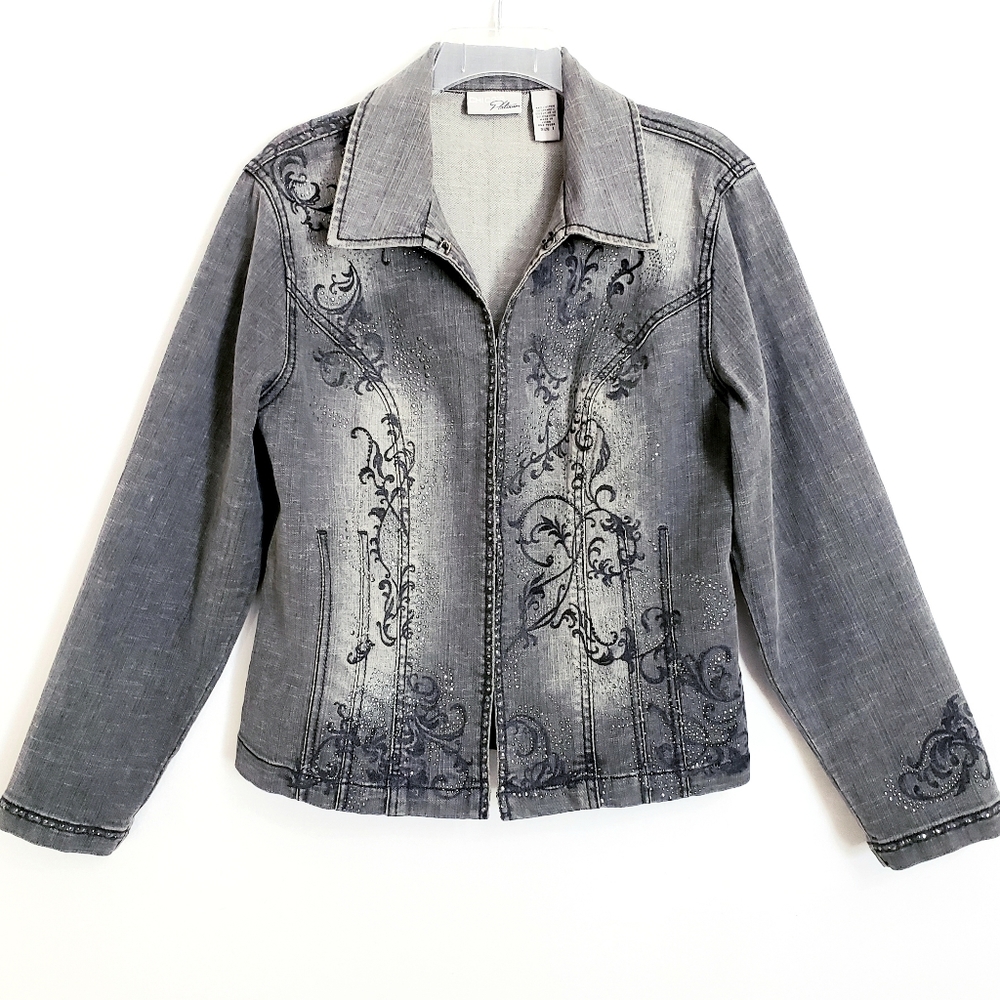 Chico's Platinum Nwot Gray Longsleeve Rhinestone Accent Jacket